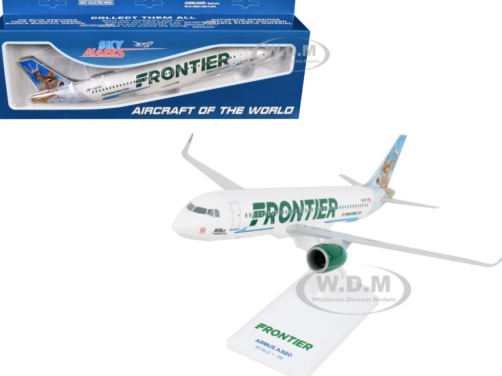Airbus A320neo Commercial Aircraft "Frontier Airlines - Wilbur the Whitetail" (N301FR) White with Tail Graphics (Snap-Fit) 1/150 Plastic Model by Skymarks