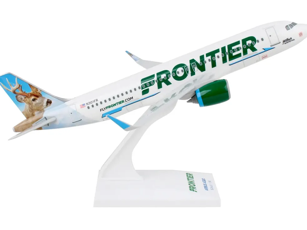 Airbus A320neo Commercial Aircraft "Frontier Airlines - Wilbur the Whitetail" (N301FR) White with Tail Graphics (Snap-Fit) 1/150 Plastic Model by Skymarks