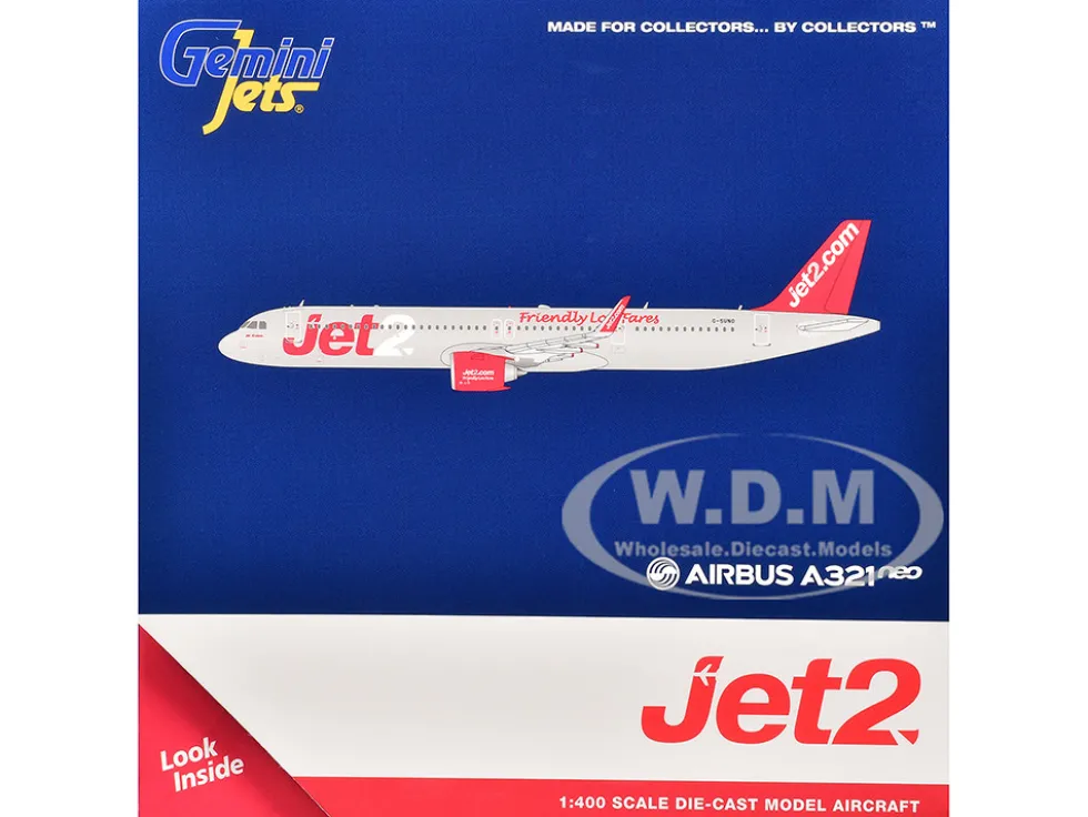 Airbus A321neo Commercial Aircraft "Jet2" (G-SUNO) Gray Metallic with Red Tail 1/400 Diecast Model Airplane by GeminiJets
