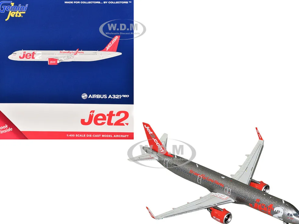 Airbus A321neo Commercial Aircraft "Jet2" (G-SUNO) Gray Metallic with Red Tail 1/400 Diecast Model Airplane by GeminiJets