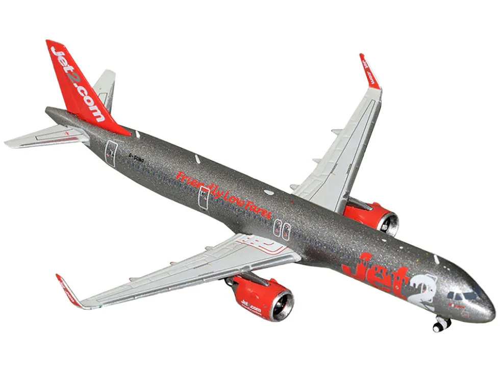 Airbus A321neo Commercial Aircraft "Jet2" (G-SUNO) Gray Metallic with Red Tail 1/400 Diecast Model Airplane by GeminiJets