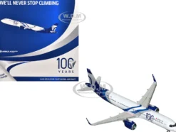 Airbus A321neo Commercial Aircraft "Delta Air Lines 100 Years" (N589DT) White and Blue with Stripes 1/400 Diecast Model Airplane by GeminiJets