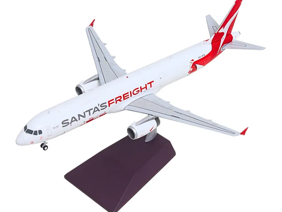 Airbus A321P2F Commercial Aircraft "Qantas Freight - Santa’s Freight" (VH-XF4) White with Graphics and Red Tail "Gemini 200" Series 1/200 Diecast Model Airplane by GeminiJets