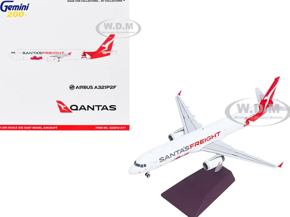 Airbus A321P2F Commercial Aircraft "Qantas Freight - Santa’s Freight" (VH-XF4) White with Graphics and Red Tail "Gemini 200" Series 1/200 Diecast Model Airplane by GeminiJets