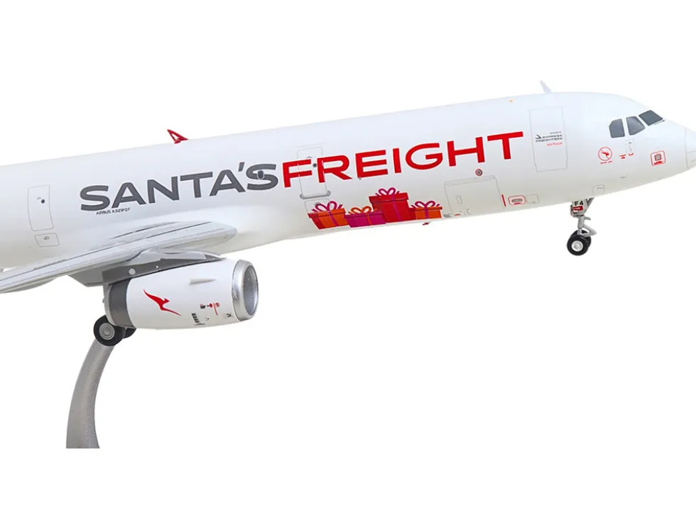Airbus A321P2F Commercial Aircraft "Qantas Freight - Santa’s Freight" (VH-XF4) White with Graphics and Red Tail "Gemini 200" Series 1/200 Diecast Model Airplane by GeminiJets