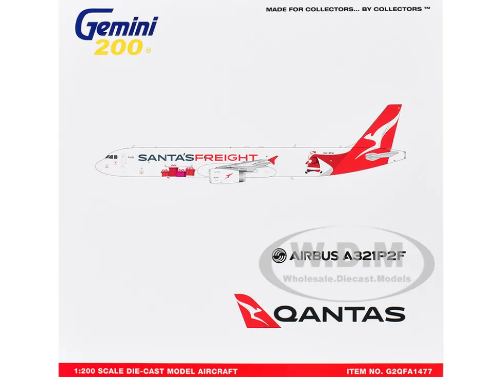 Airbus A321P2F Commercial Aircraft "Qantas Freight - Santa’s Freight" (VH-XF4) White with Graphics and Red Tail "Gemini 200" Series 1/200 Diecast Model Airplane by GeminiJets
