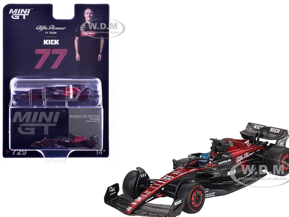 Alfa Romeo C43 #77 Valtteri Bottas "Alfa Romeo F1 Team Kick" Formula One F1 "Australian GP" (2023) Limited Edition 1/64 Diecast Model Car by Mini GT