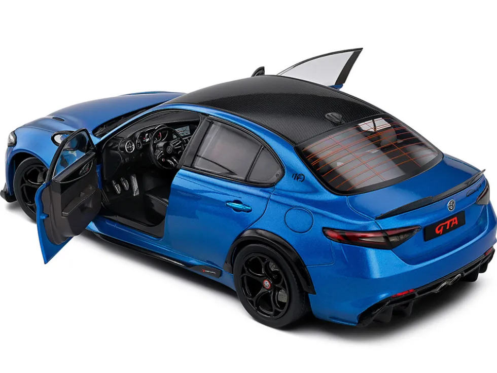 2022 Alfa Romeo Giulia GTA Anodized Blue Metallic with Carbon Top 1/18 Diecast Model Car by Solido