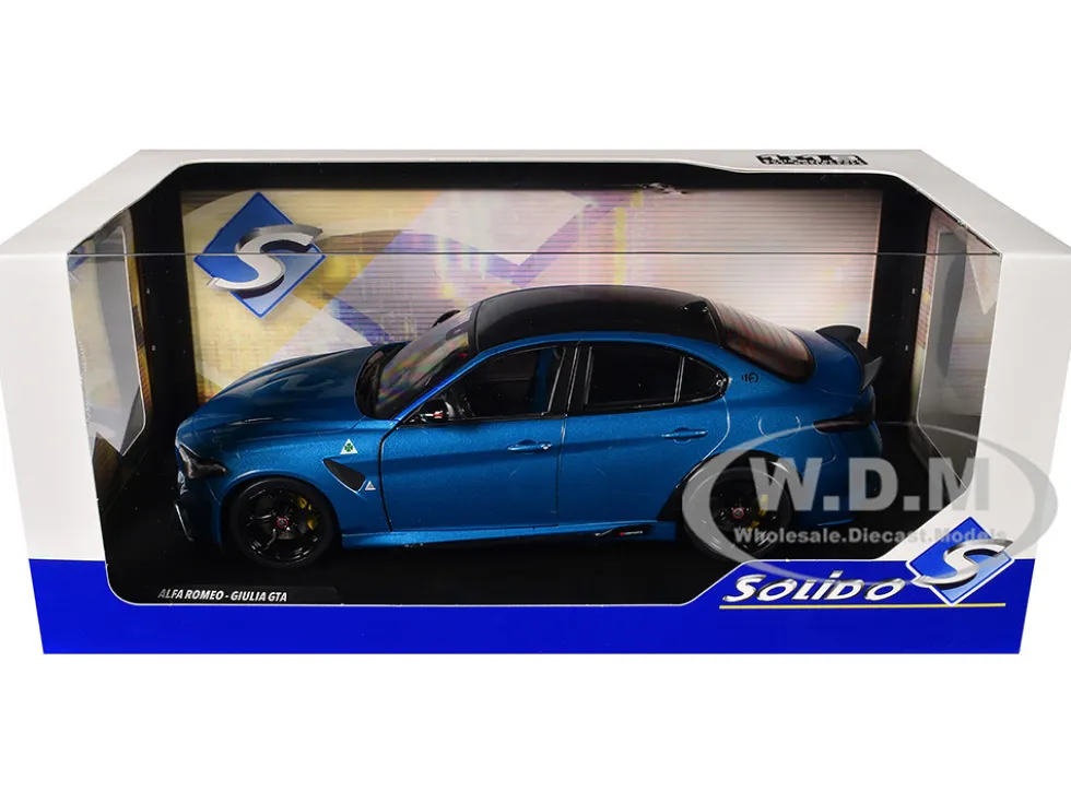 2022 Alfa Romeo Giulia GTA Anodized Blue Metallic with Carbon Top 1/18 Diecast Model Car by Solido