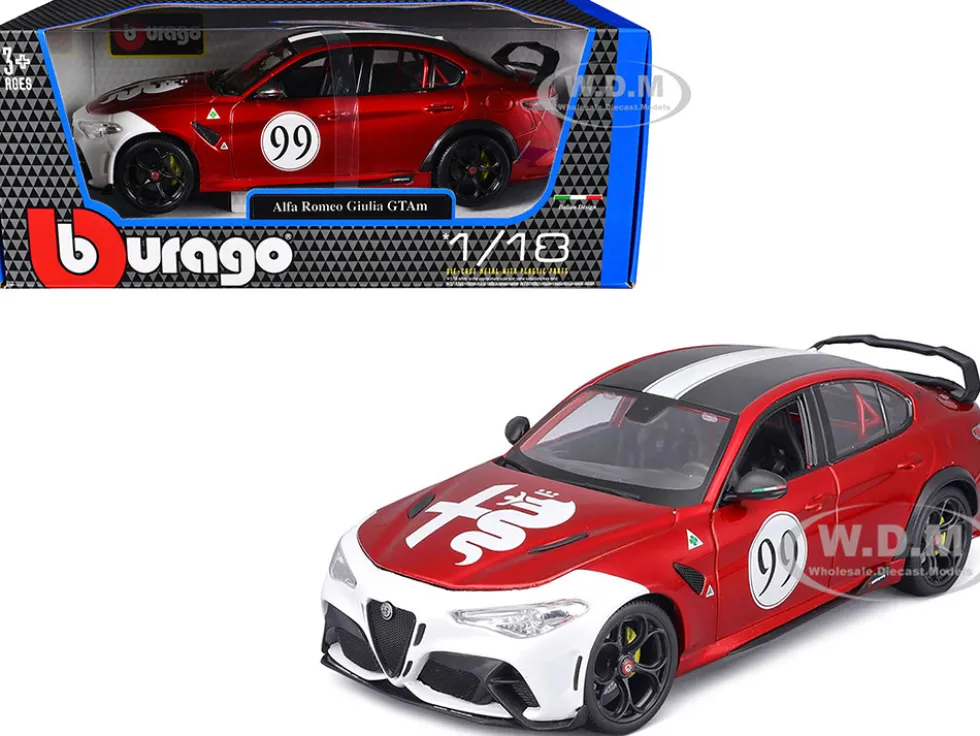 Alfa Romeo Giulia GTAm #99 Red Metallic with Black Top and White Graphics 1/18 Diecast Model Car by Bburago