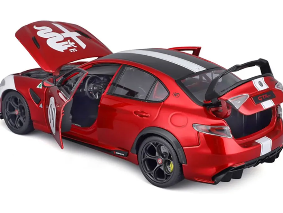 Alfa Romeo Giulia GTAm #99 Red Metallic with Black Top and White Graphics 1/18 Diecast Model Car by Bburago