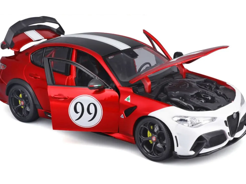 Alfa Romeo Giulia GTAm #99 Red Metallic with Black Top and White Graphics 1/18 Diecast Model Car by Bburago
