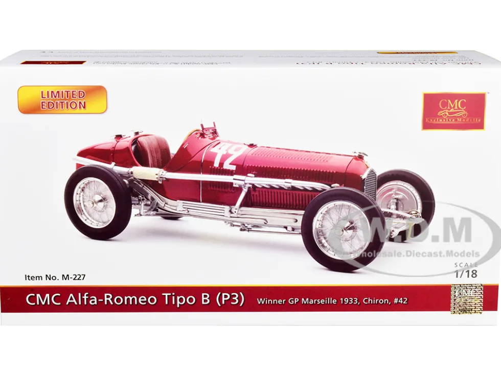 Alfa Romeo Tipo B P3 #42 Louis Chiron Winner Marseille GP 1933 Limited Edition to 1000 pieces Worldwide 1/18 Diecast Model Car CMC M-227