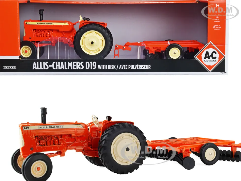 Allis-Chalmers D19 Tractor Disk Harrow Orange 1/16 Diecast Model ERTL TOMY 16441