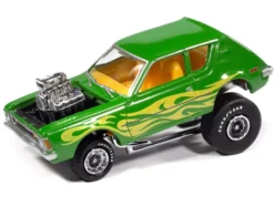 1971 AMC Gremlin Lime Green Metallic with Yellow Flames and Interior "Zingers!" Series 1/64 Diecast Model Car by Johnny Lightning