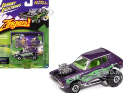 1971 AMC Gremlin Passion Purple Metallic with Green Flames and Interior "Zingers!" Series 1/64 Diecast Model Car by Johnny Lightning