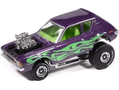 1971 AMC Gremlin Passion Purple Metallic with Green Flames and Interior "Zingers!" Series 1/64 Diecast Model Car by Johnny Lightning
