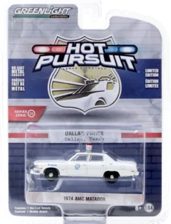 1974 AMC Matador Dallas Police Texas White Hot Pursuit Series 35 1/64 Diecast Model Car Greenlight 42920 C