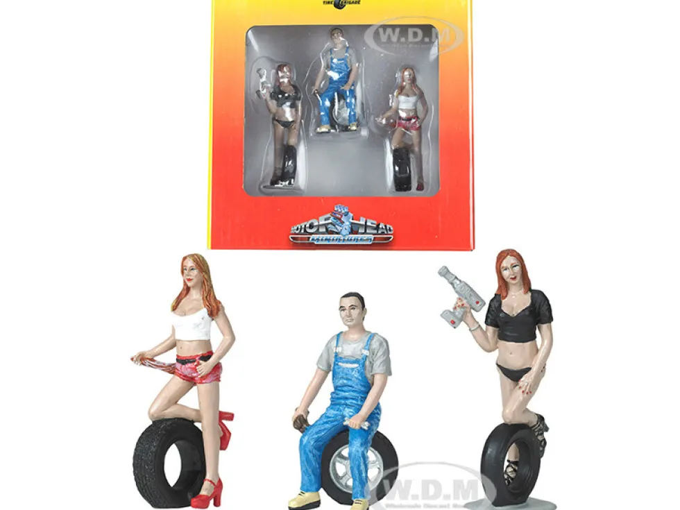 Andie Derek Michele Tire Brigade 3 piece Figurine Set 1/24 Motorhead Miniatures 773
