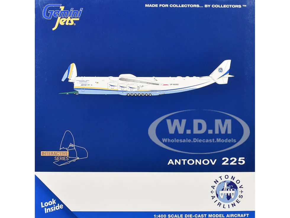 Antonov An-225 Mriya Commercial Aircraft "Antonov Airlines" (UR-82060) White with Blue and Yellow Stripes "Interactive Series" 1/400 Diecast Model Airplane by GeminiJets