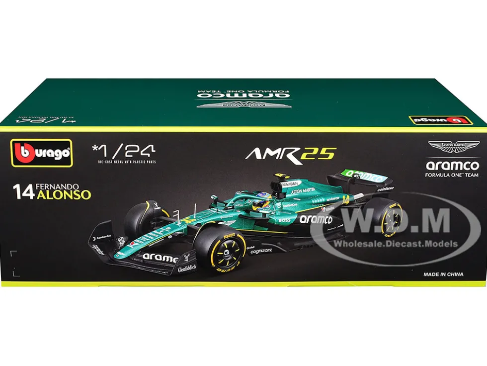 Aston Martin AMR25 #14 Fernando Alonso "Aramco" Formula One F1 "World Championship" (2025) 1/24 Diecast Model Car by Bburago