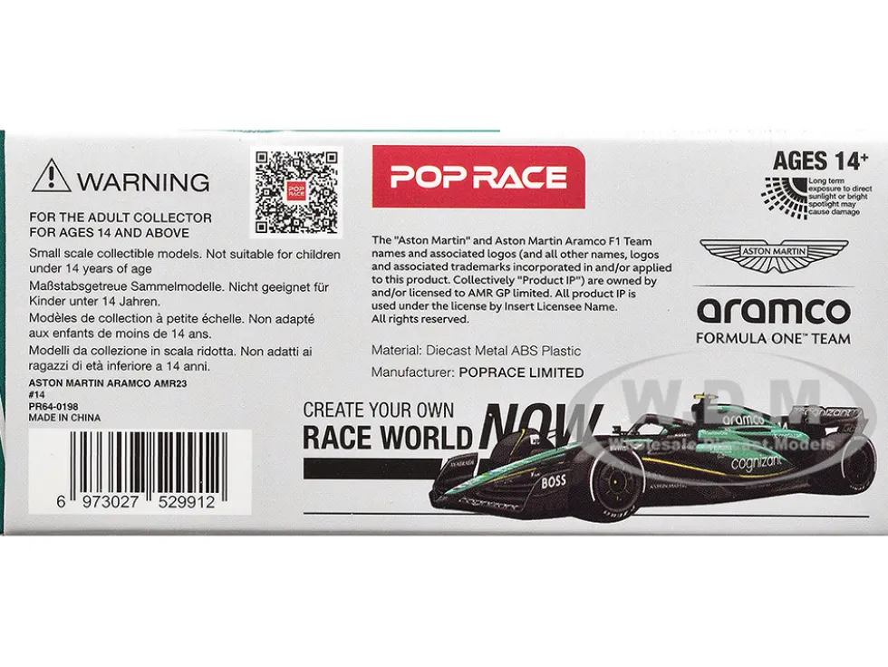 Aston Martin AMR23 #14 Fernando Alonso "Formula One F1 World Championship" (2023) 1/64 Diecast Model Car by Pop Race