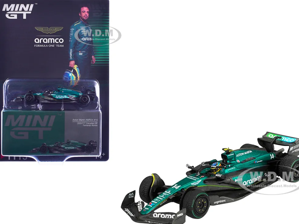 Aston Martin AMR24 #14 Fernando Alonso Formula One F1 "Canadian GP" (2024) Limited Edition 1/64 Diecast Model Car by Mini GT