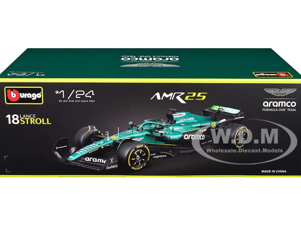 Aston Martin AMR25 #18 Lance Stroll "Aramco" Formula One F1 "World Championship" (2025) 1/24 Diecast Model Car by Bburago