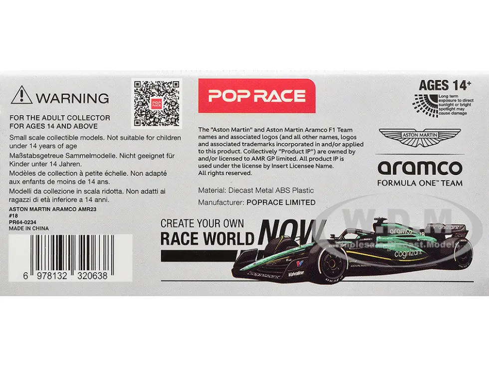Aston Martin AMR23 #18 Lance Stroll "Formula One F1 World Championship" (2023) 1/64 Diecast Model Car by Pop Race