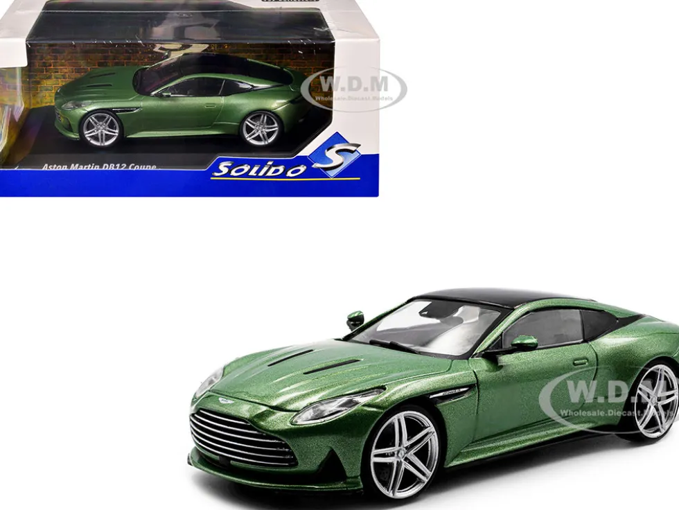 2023 Aston Martin DB12 Coupe Iridescent Emerald Metallic with Black Top 1/43 Diecast Model Car by Solido