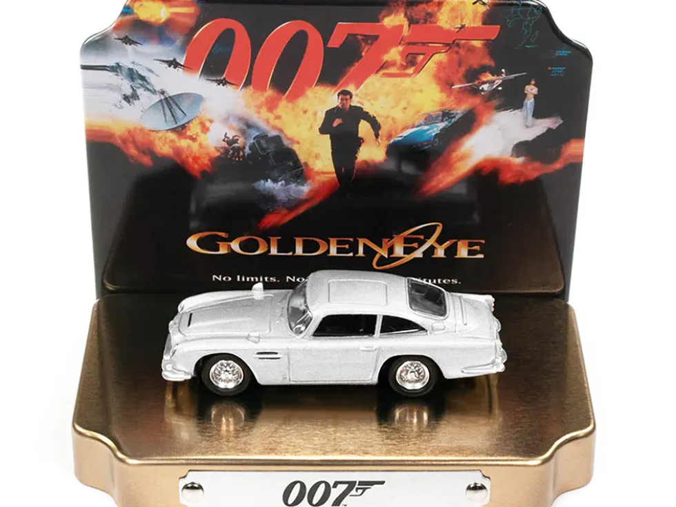 Aston Martin DB5 RHD Right Hand Drive Silver Metallic 007 James Bond GoldenEye 1995 Movie Collectible Tin Display Silver Screen Machines Series 1/64 Diecast Model Car Johnny Lightning JLDR017-JLSP306