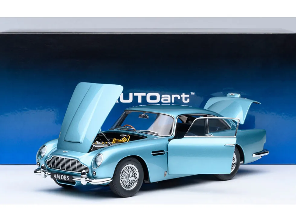 Aston Martin DB5 RHD (Right Hand Drive) Caribbean Pearl Blue Metallic 1/18 Model Car by Autoart
