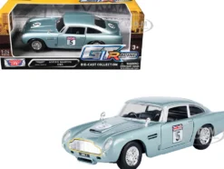 Aston Martin DB5 RHD (Right Hand Drive) #5 Light Blue Metallic "GT Racing" Series 1/24 Diecast Model Car by Motormax