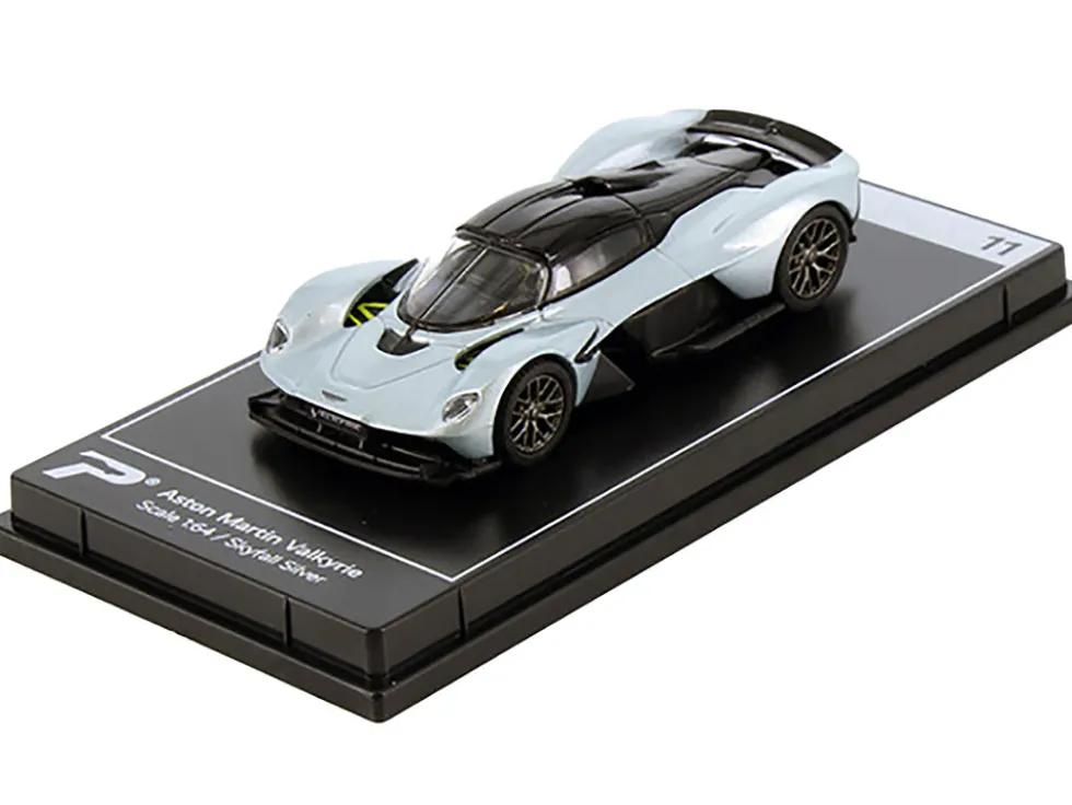 Aston Martin Valkyrie Skyfall Silver Metallic with Black Top Hypercar League Collection 1/64 Diecast Model Car PosterCars H11B