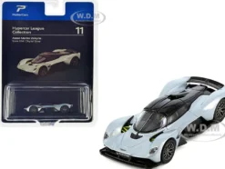 Aston Martin Valkyrie Skyfall Silver Metallic with Black Top Hypercar League Collection 1/64 Diecast Model Car PosterCars H11B