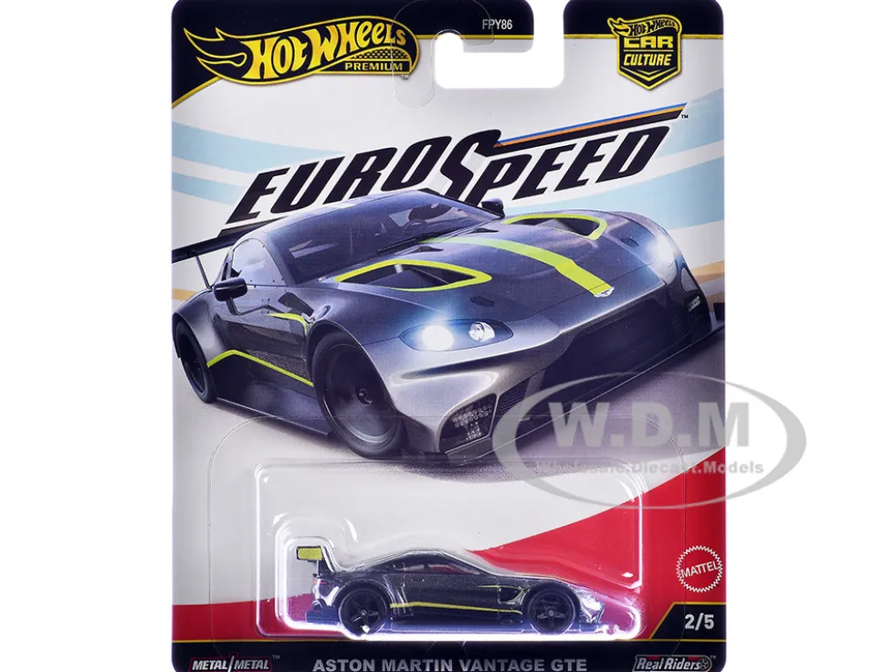 Aston Martin Vantage GTE Dark Gray Metallic with Lime Green Stripes "Euro Speed" Series Diecast Model Car by Hot Wheels