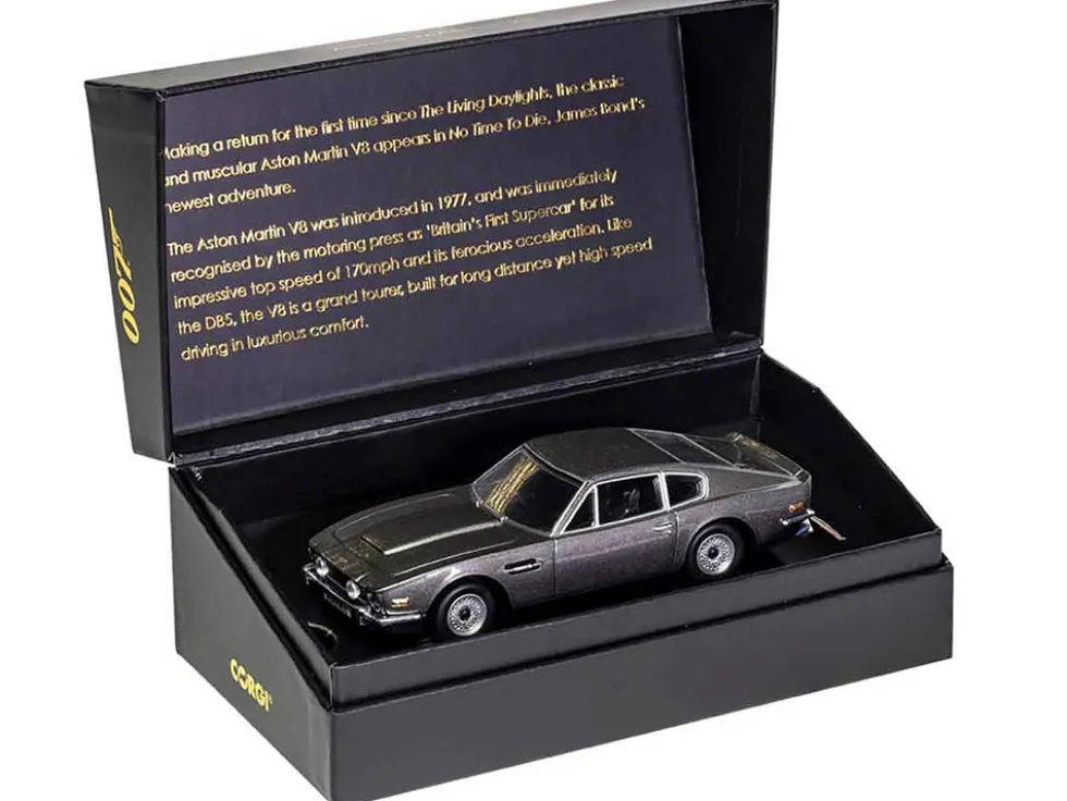 Aston Martin V8 RHD Right Hand Drive Black Metallic James Bond 007 No Time To Die 2021 Movie Diecast Model Car Corgi CC04805