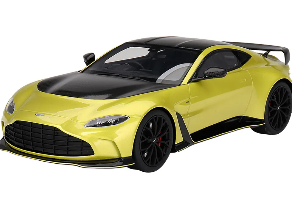 2022 Aston Martin V12 Vantage RHD (Right Hand Drive) Cosmopolitan Yellow with Black Hood and Top 1/18 Model Car by Top Speed