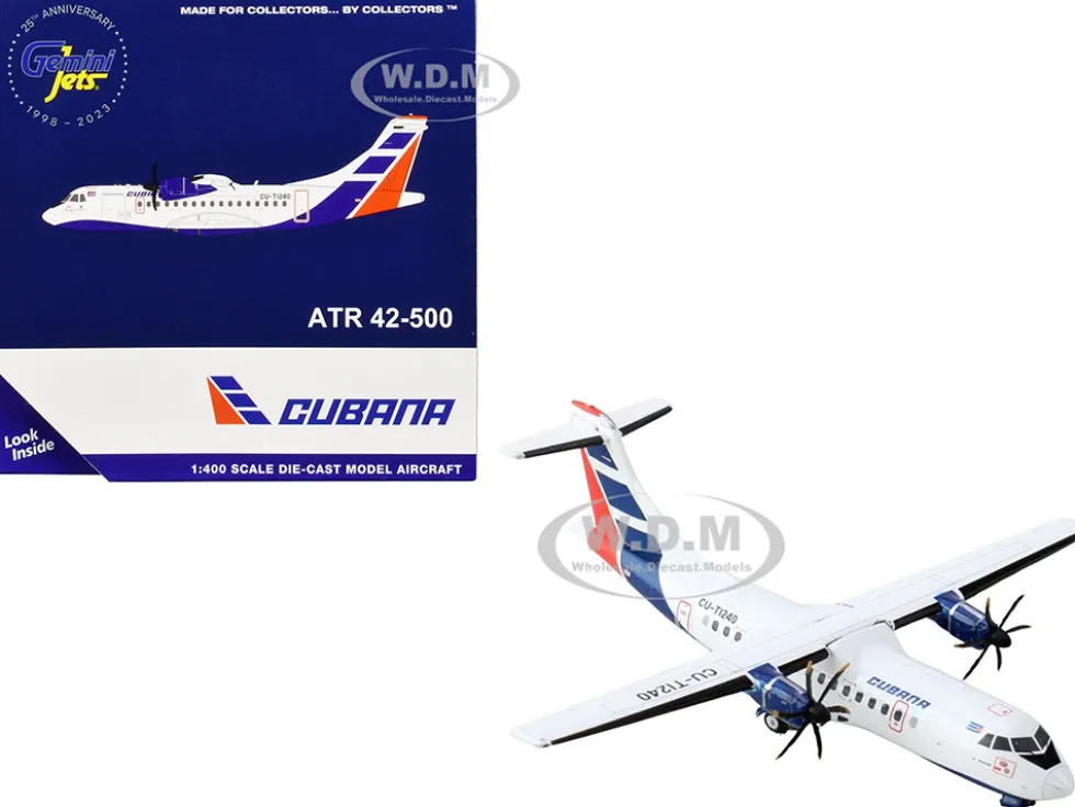 ATR 42-500 Commercial Aircraft "Cubana Airlines" (CU-T1240) White with Red and Blue Stripes 1/400 Diecast Model Airplane by GeminiJets