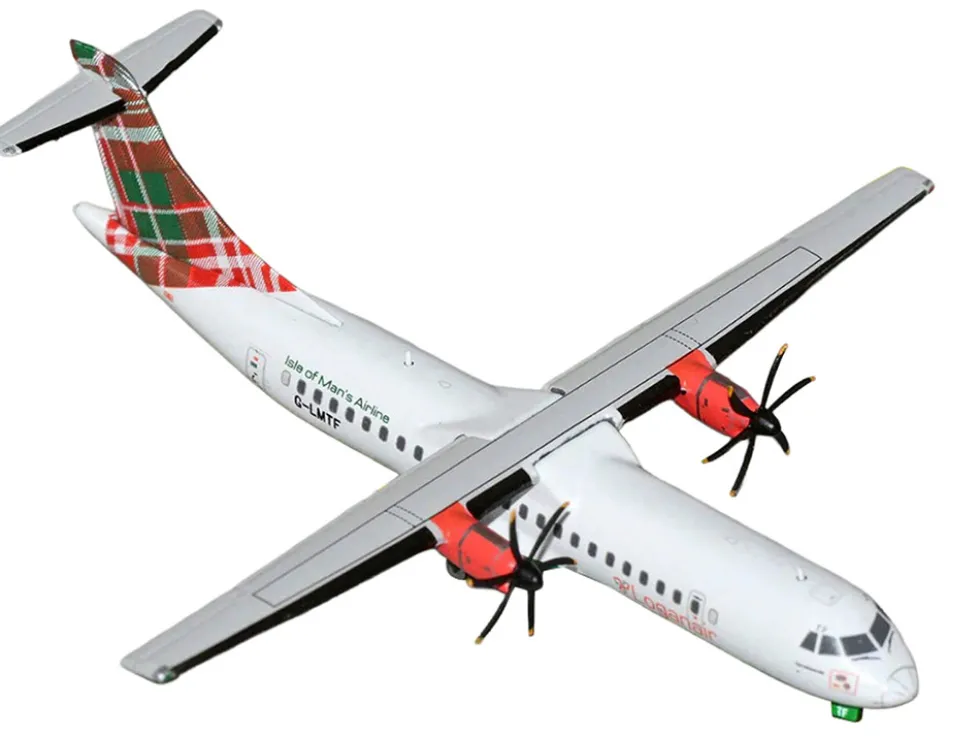 ATR 72-600 Commercial Aircraft "Loganair - Isle of Man's Airline" (G-LMTE) White with Red and Green Plaid Tail 1/400 Diecast Model Airplane by GeminiJets