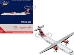 ATR 72-600 Commercial Aircraft "Loganair - Scotland's Airline" (G-LMTE) White with Red Plaid Tail 1/400 Diecast Model Airplane by GeminiJets
