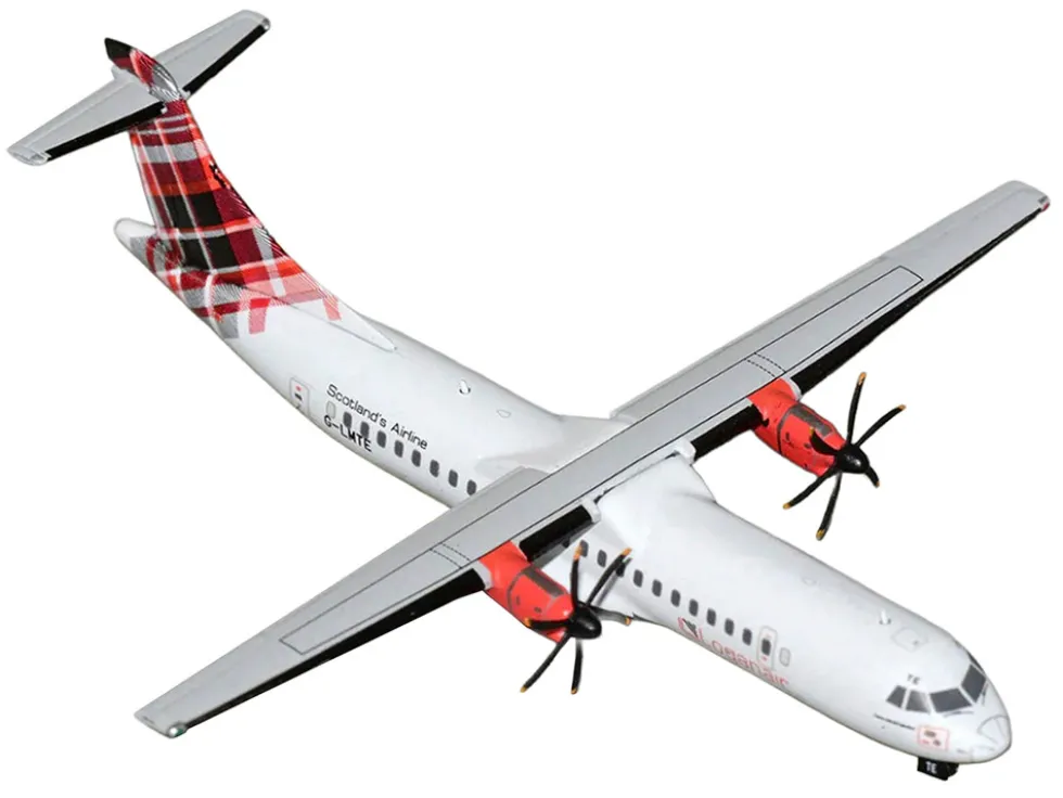 ATR 72-600 Commercial Aircraft "Loganair - Scotland's Airline" (G-LMTE) White with Red Plaid Tail 1/400 Diecast Model Airplane by GeminiJets