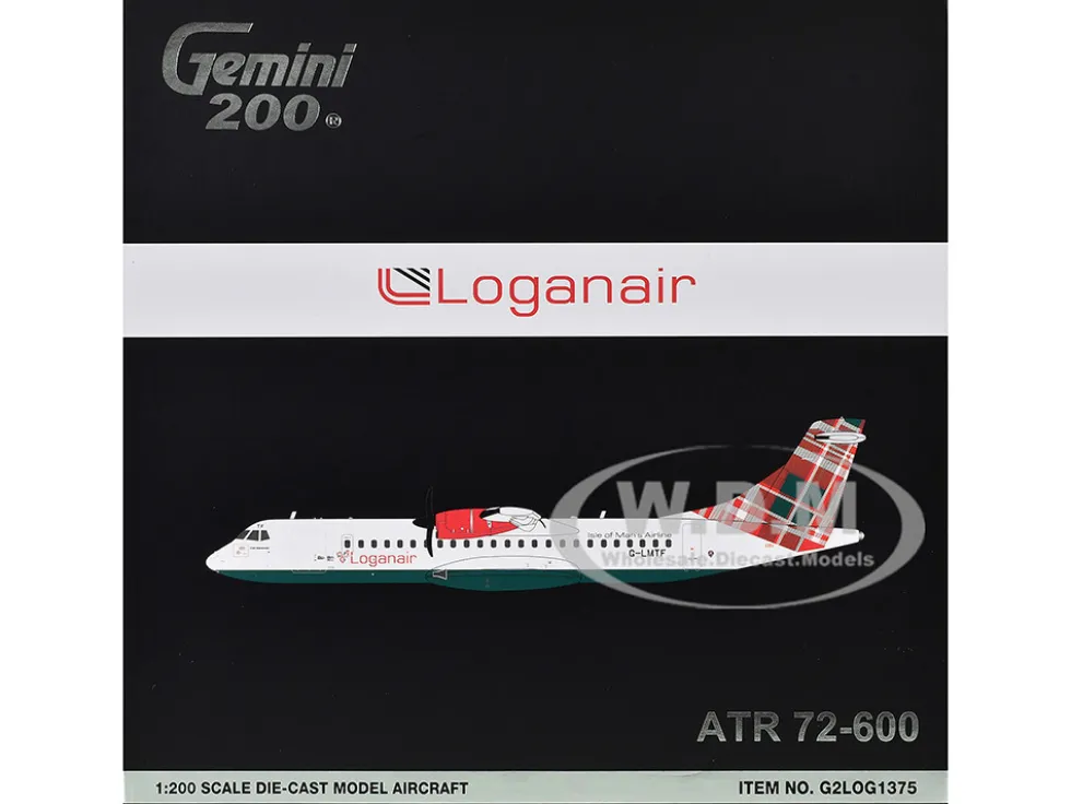 ATR 72-600 Commercial Aircraft "Loganair - Isle of Man's Airline" (G-LMTF) White with Green and Red Plaid Tail "Gemini 200" Series 1/200 Diecast Model Airplane by GeminiJets