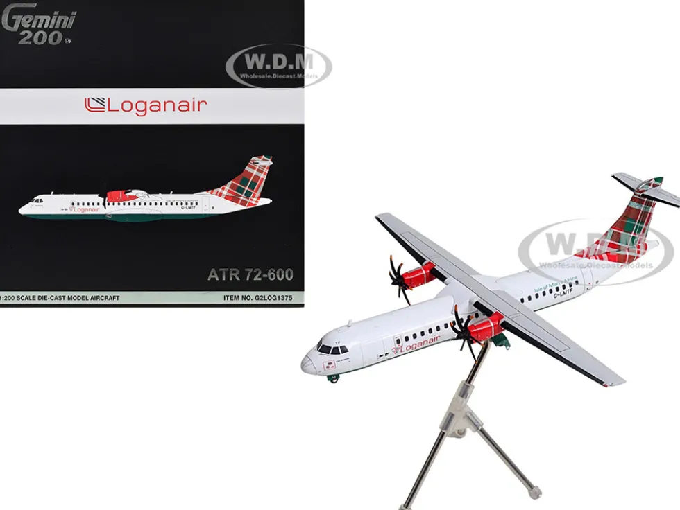 ATR 72-600 Commercial Aircraft "Loganair - Isle of Man's Airline" (G-LMTF) White with Green and Red Plaid Tail "Gemini 200" Series 1/200 Diecast Model Airplane by GeminiJets