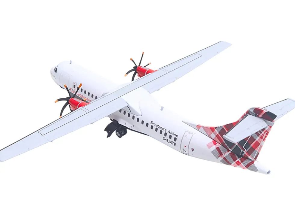 ATR 72-600 Commercial Aircraft "Loganair - Scotland's Airline" (G-LMTE) White with Red Plaid Tail "Gemini 200" Series 1/200 Diecast Model Airplane by GeminiJets