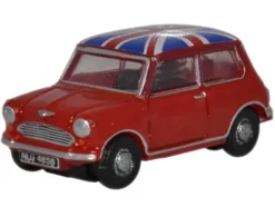 Austin Mini RHD (Right Hand Drive) Tartan Red with Union Jack Top 1/148 (N) Scale Diecast Model Car by Oxford Diecast