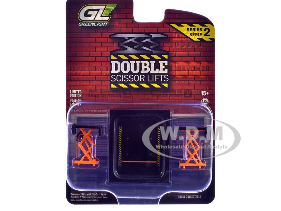Automotive Double Scissor Lift Black and Orange "Double Scissor Lifts" Series 2 1/64 Diecast Model by Greenlight