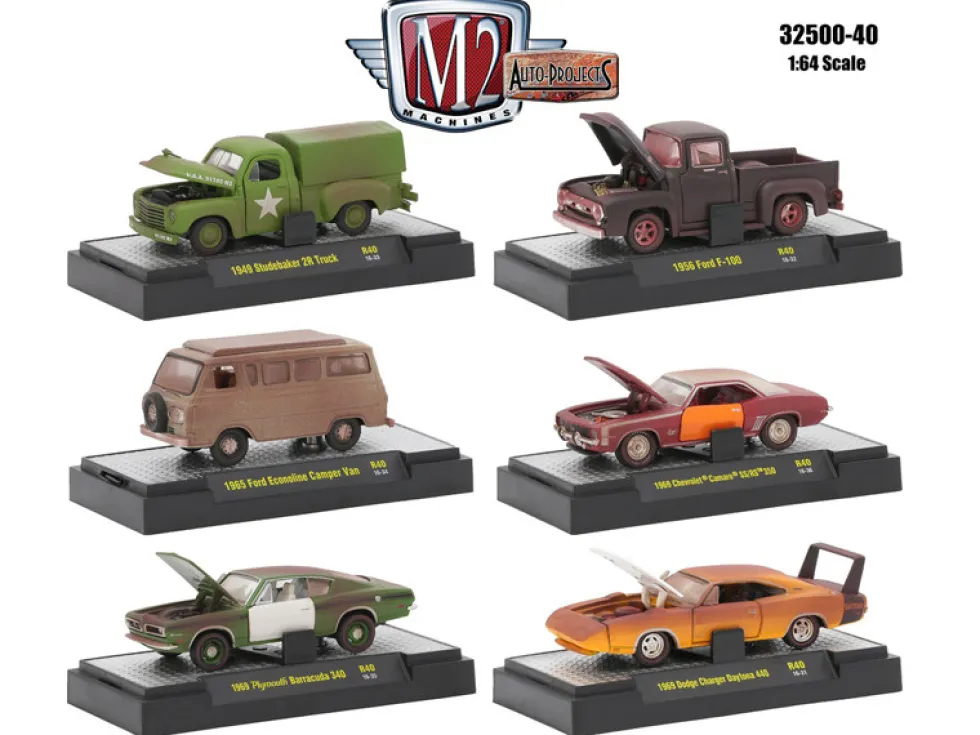 Auto Projects 6 Piece Set Release 40 IN DISPLAY CASES 1/64 Diecast Model Cars M2 Machines 32500-40