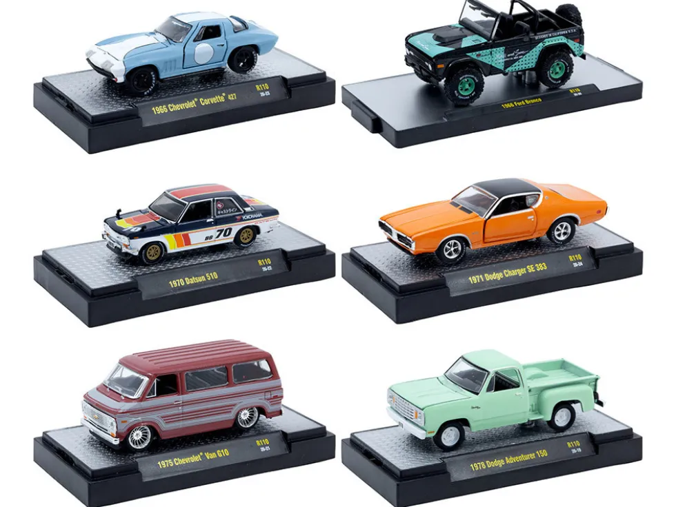Auto-Thentics 6 piece Set Release 110 IN DISPLAY CASES Limited Edition 1/64 Diecast Model Cars by M2 Machines