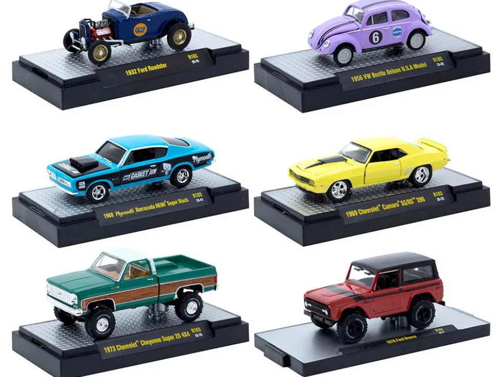 Auto-Thentics 6 piece Set Release 103 IN DISPLAY CASES Limited Edition 1/64 Diecast Model Cars by M2 Machines